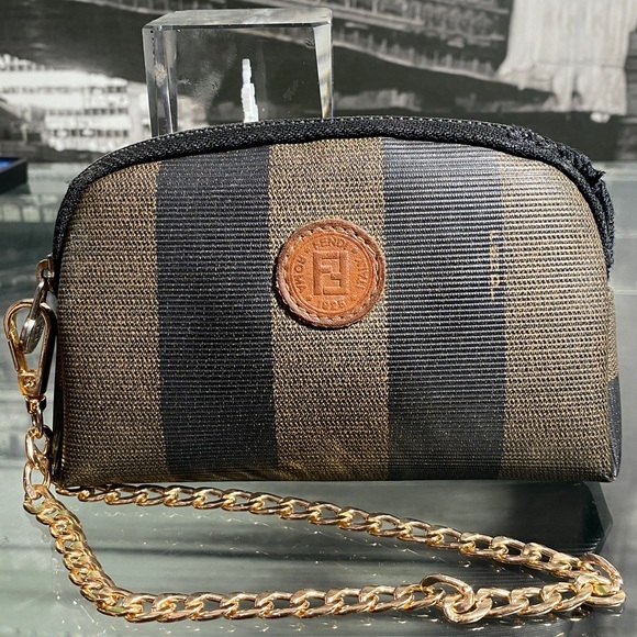 Fendi Handbags - Authentic Fendi Pequin Brown & Black Striped Canvas Pouch
